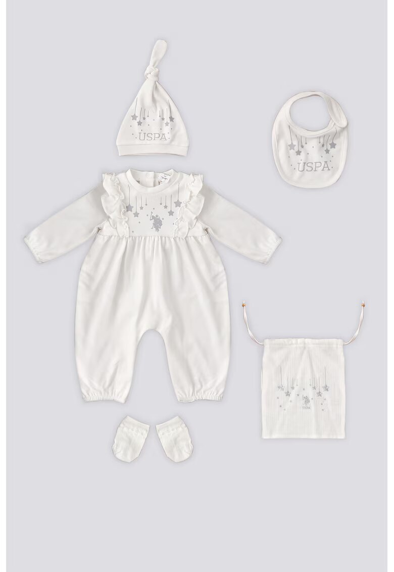 US Polo Assn Set de imbracaminte de bumbac cu imprimeu - 6 piese - Gri cenusiu/Alb murdar