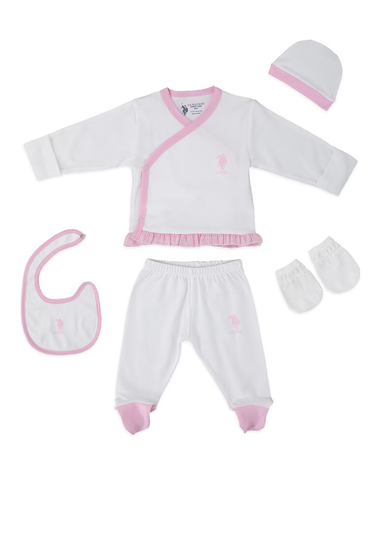 US Polo Assn Set de imbracaminte de bumbac cu imprimeu logo - 5 piese - Alb/Roz