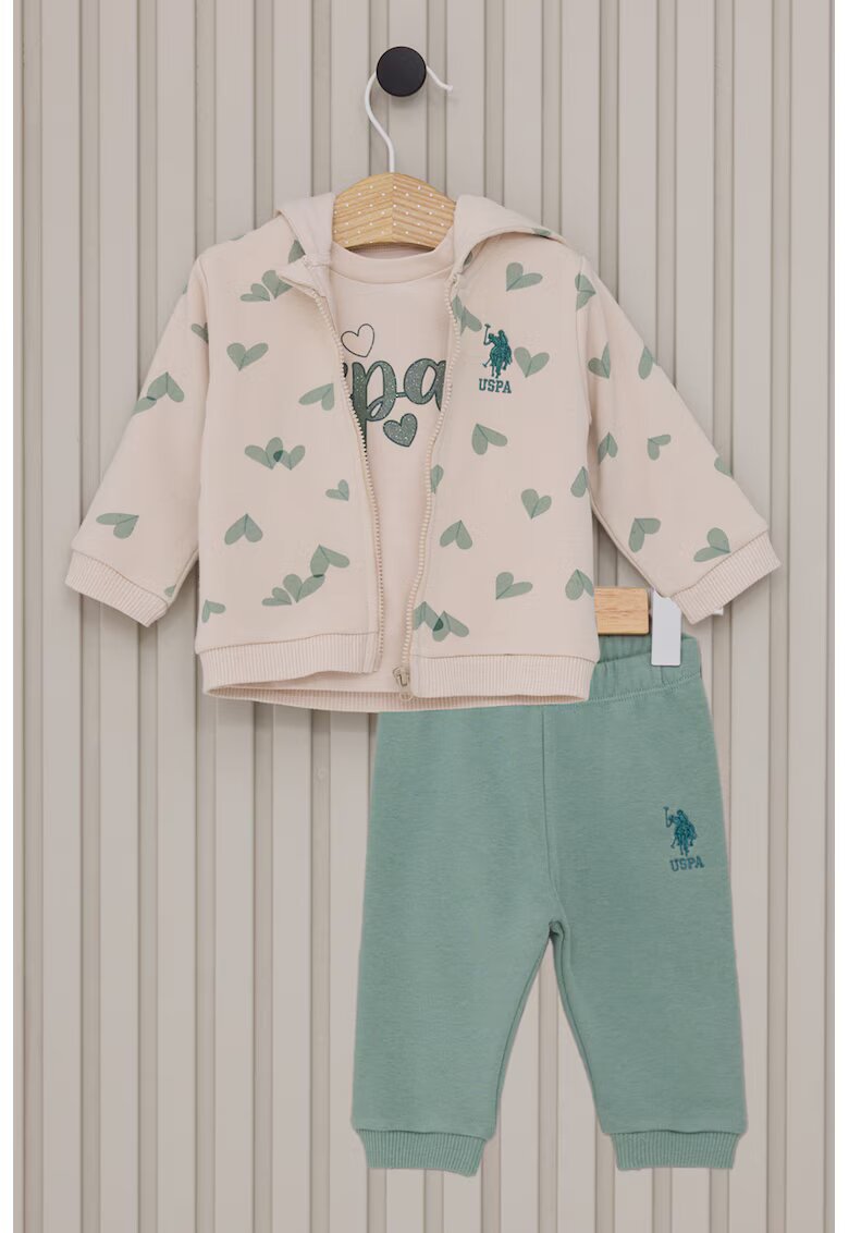 US Polo Assn Set de imbracaminte din amestec de bumbac - 3 piese - Verde pal/Crem