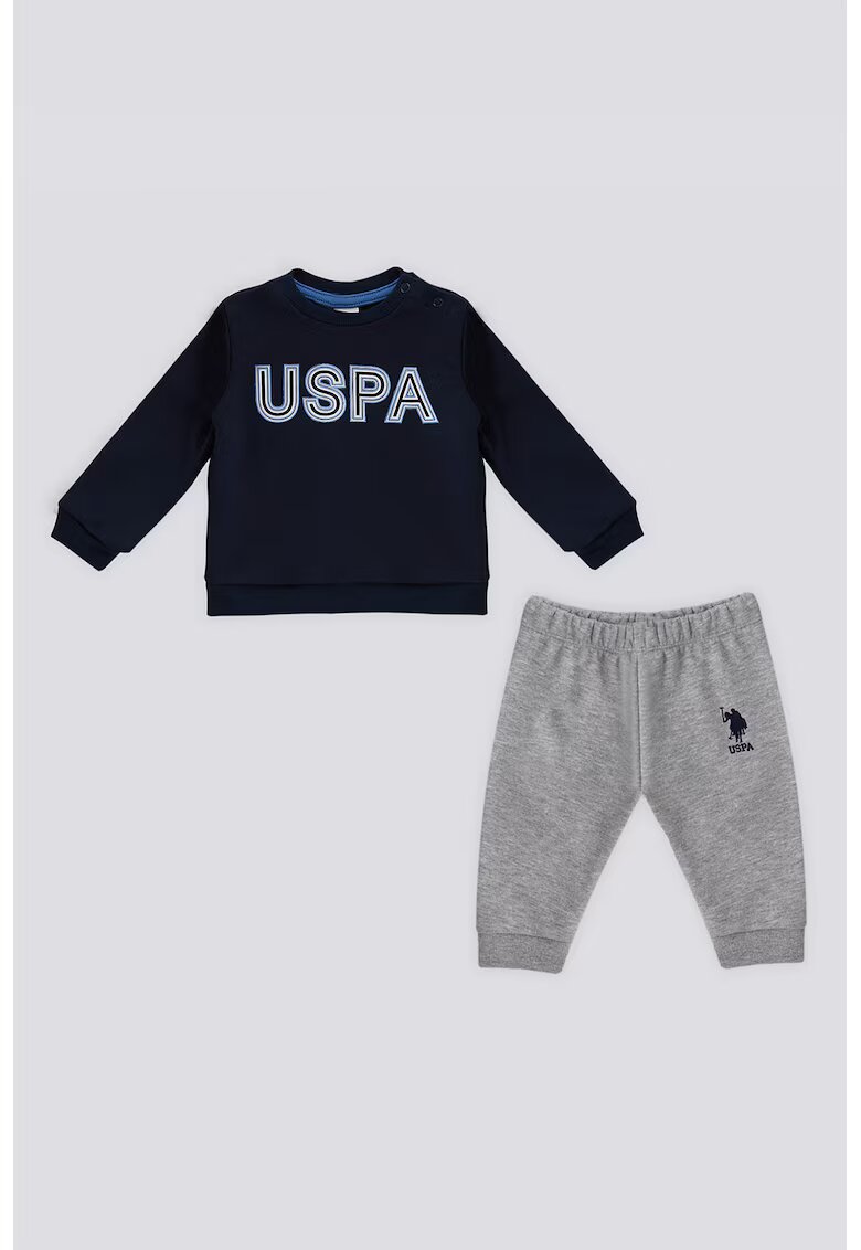US Polo Assn Set de pantaloni si bluza cu imprimeu logo - Gri melange/Bleumarin