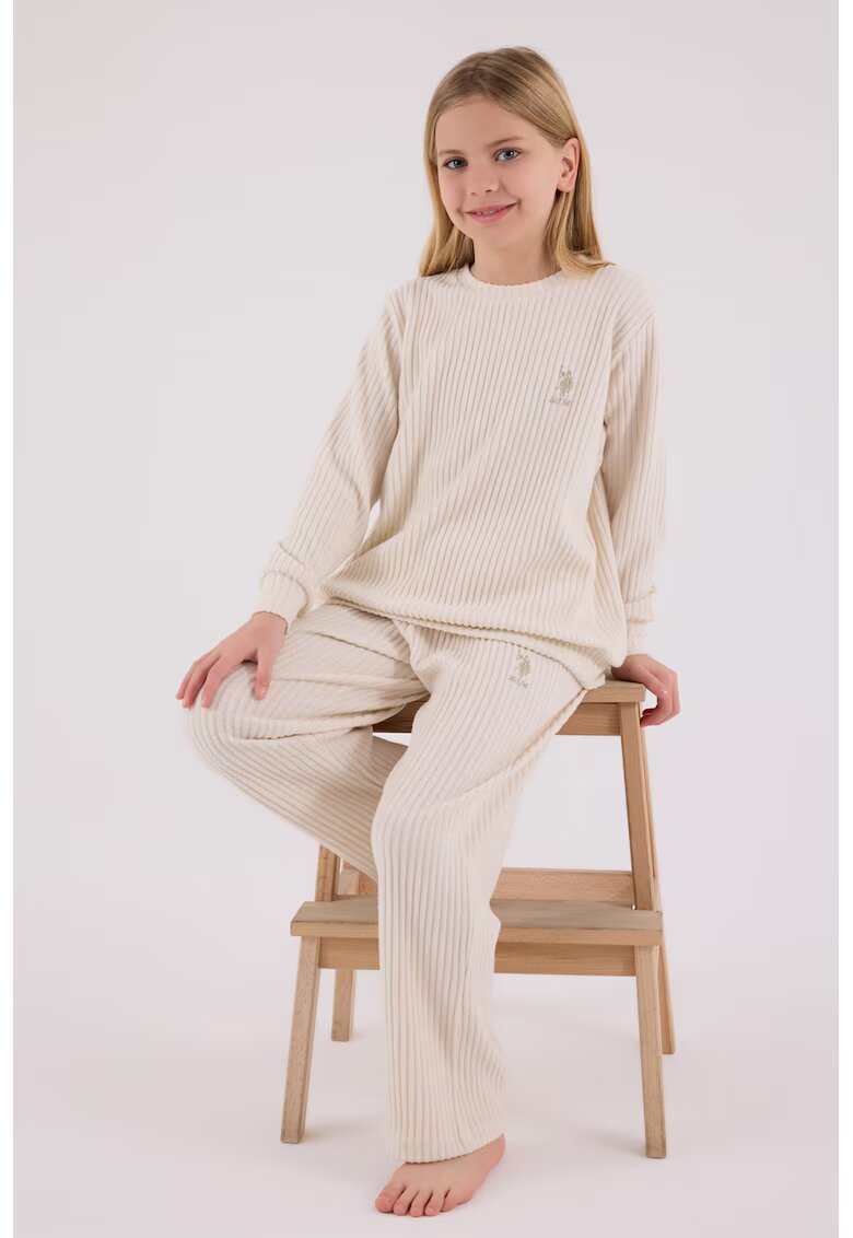 US Polo Assn Set de pantaloni si bluza striata cu croiala lejera - 2 piese - Bej
