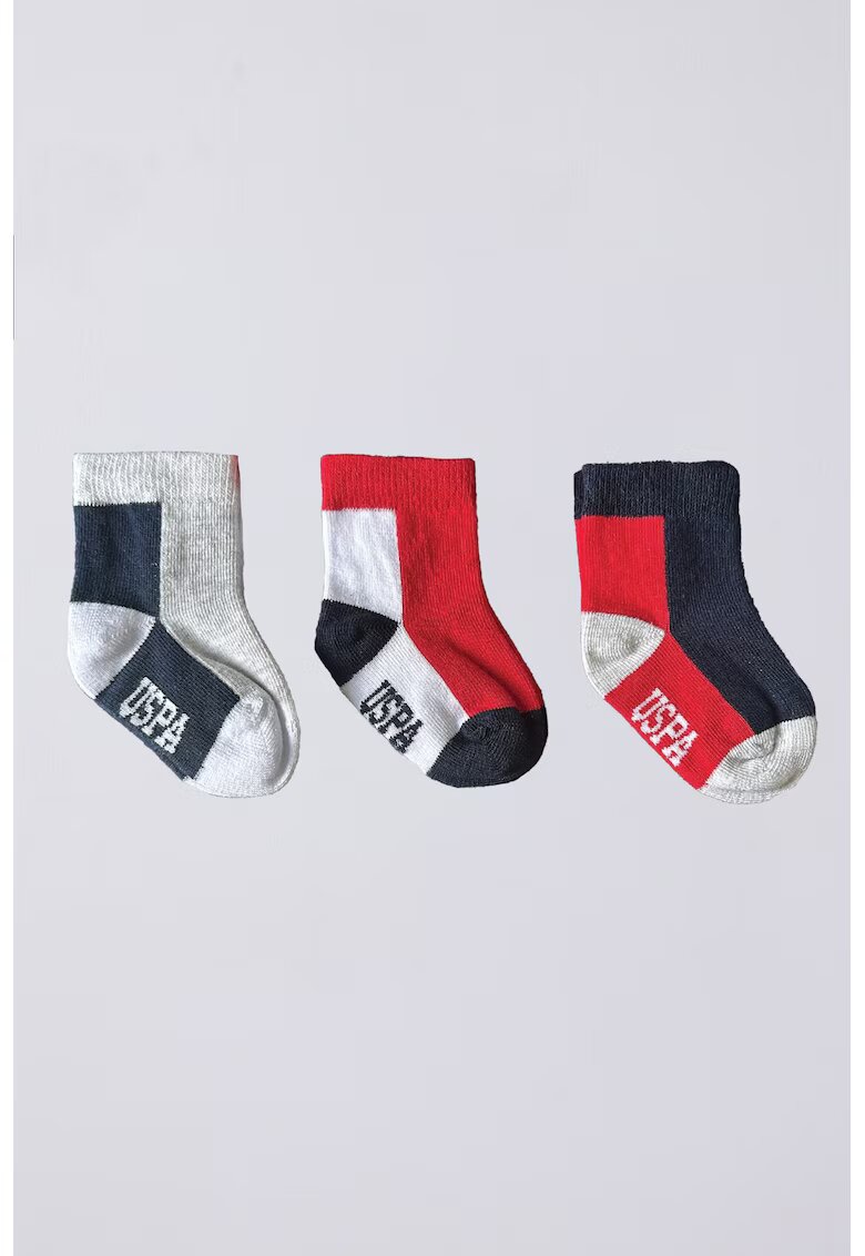 US Polo Assn Set de sosete scurte - 3 perechi - Albastru inchis/Rosu stins/Alb optic