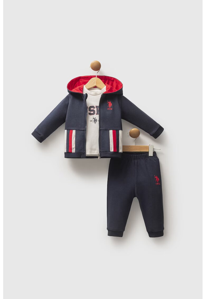 US Polo Assn Set de trening cu fermoar si bluza - 3 piese - Rosu/Alb murdar/Bleumarin