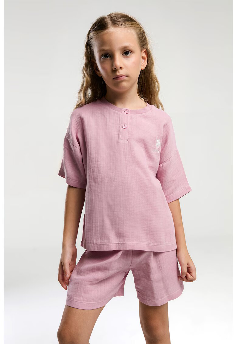 US Polo Assn Set de tricou din bumbac si pantaloni scurti - Roz prafuit