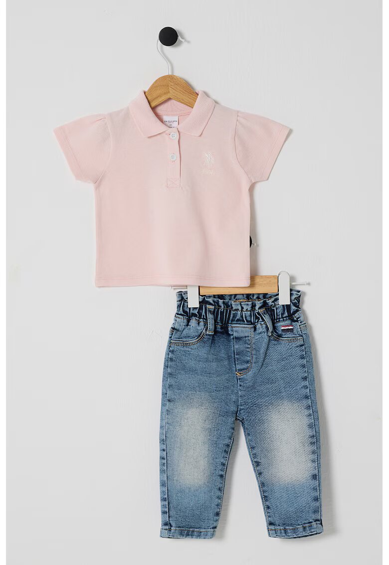 US Polo Assn Set de tricou polo si blugi - 2 Piese - Albastru inchis/Roz pastel
