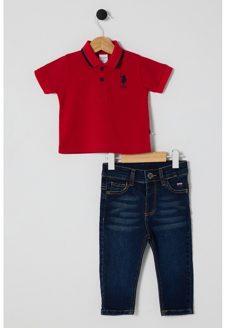 US Polo Assn Set de tricou polo si blugi - 2 Piese - Rosu/Albastru inchis