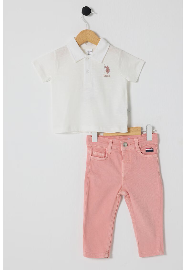 US Polo Assn Set de tricou polo si blugi - 2 Piese - Roz somon/Alb murdar