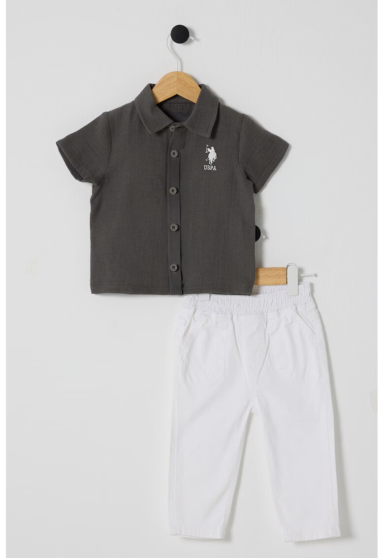 US Polo Assn Set de tricou polo si pantaloni - 2 Piese - Alb optic/Gri antracit