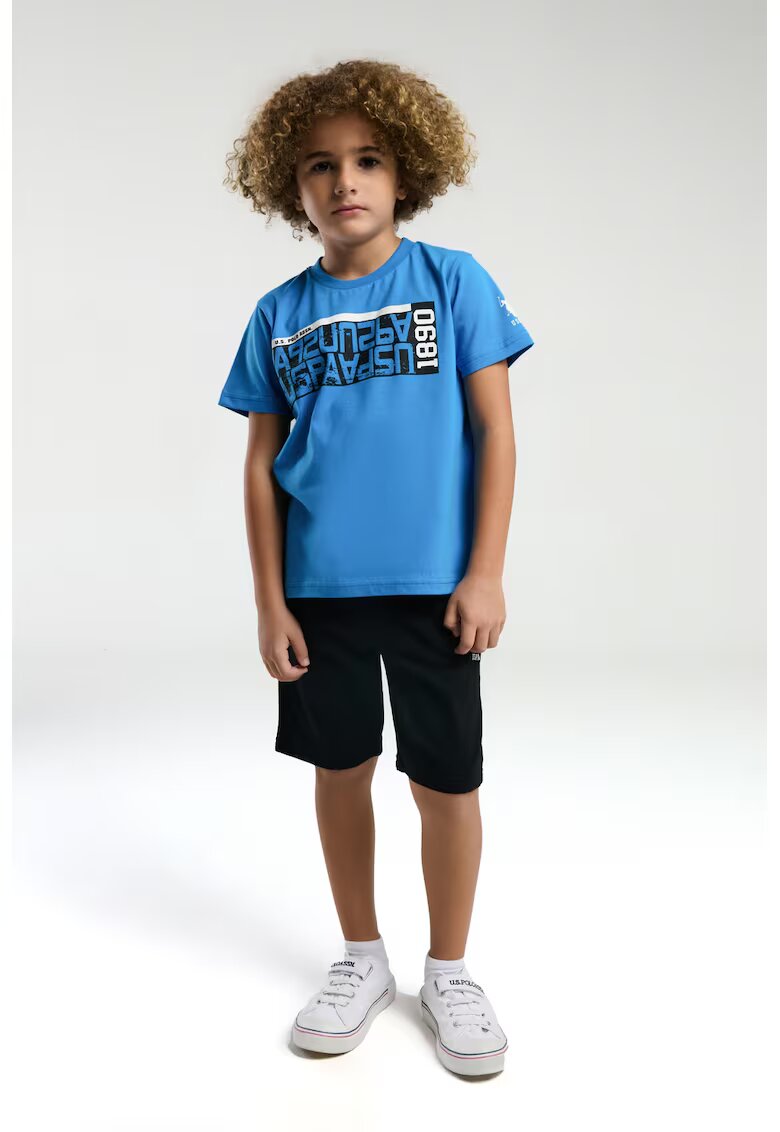 US Polo Assn Set de tricou si pantaloni scurti - 2 piese - Negru stins - Alb - Albastru inchis/Negru stins/Alb murdar