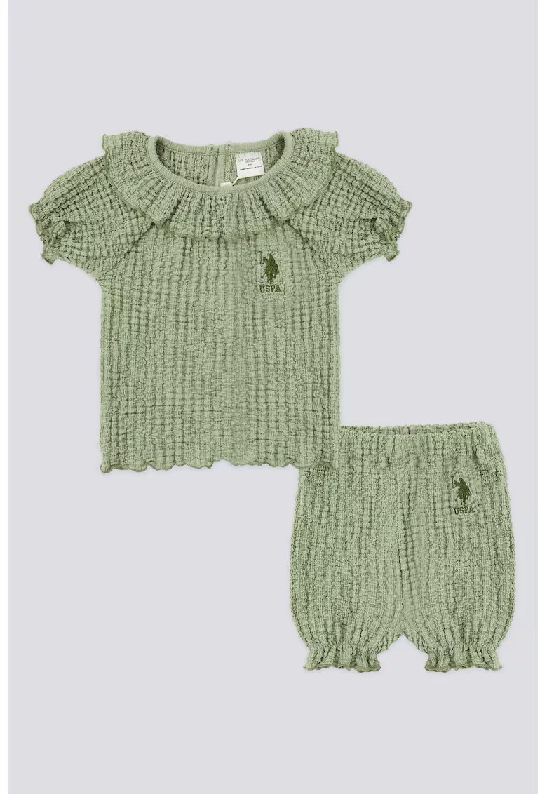 US Polo Assn Set de tricou texturat si pantaloni scurti - Verde feriga