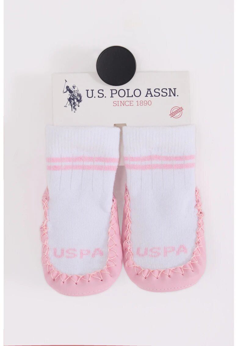 US Polo Assn Sosete scurte din amestec de bumbac - Alb optic/Roz pal