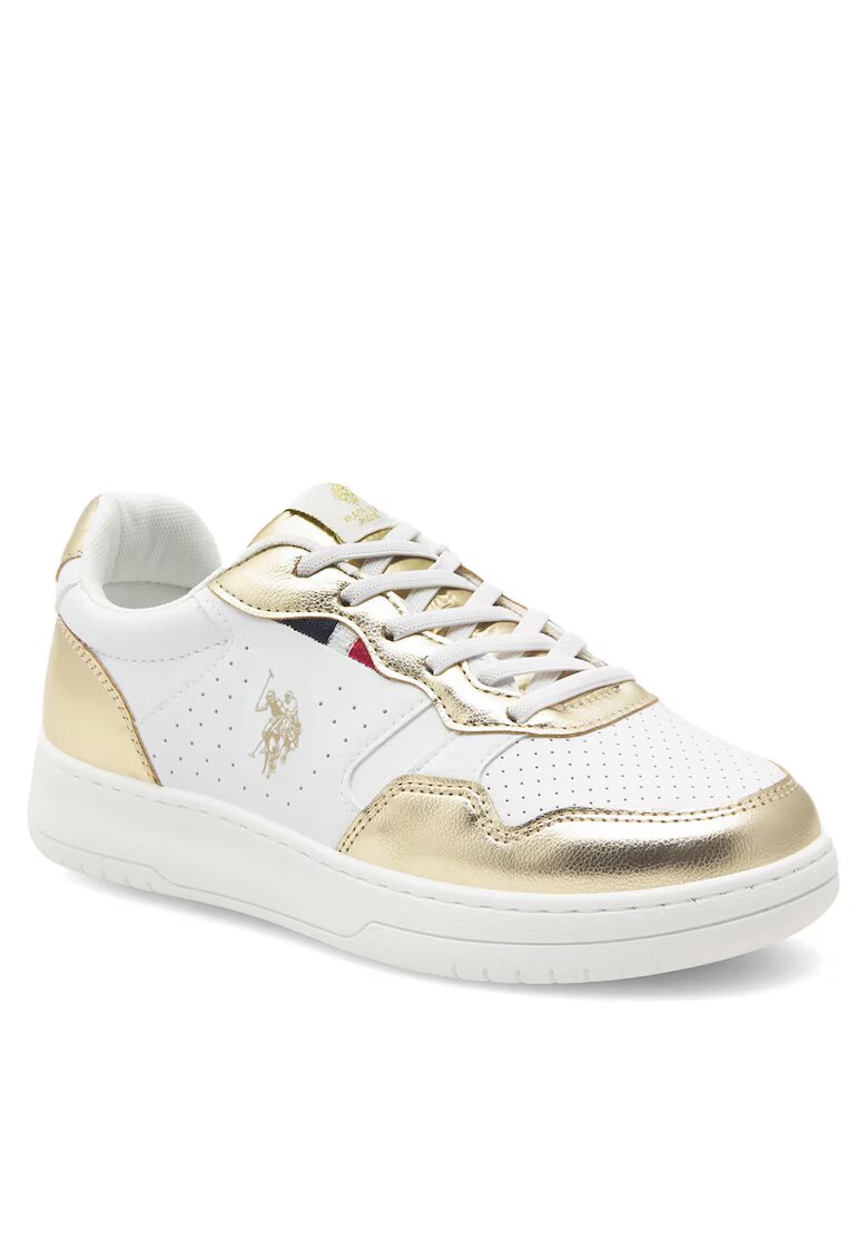 US Polo Assn Tenisi copii - alb - auriu - piele ecologica -
