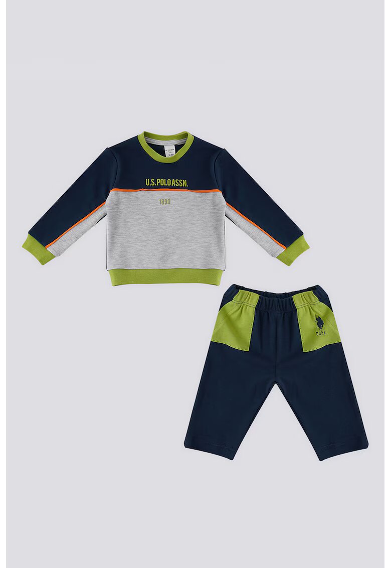 US Polo Assn Trening cu model colorblock si logo - Albastru ultramarin/Gri melange
