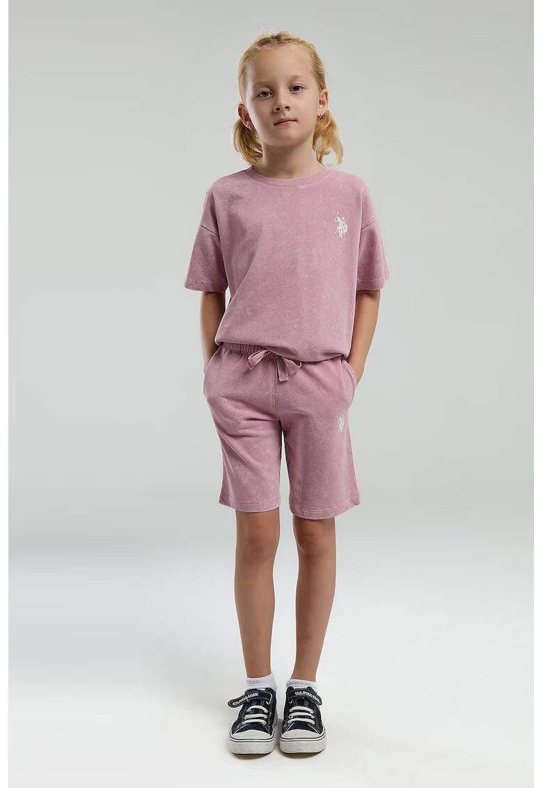 US Polo Assn Trening de bumbac cu logo discret - Roz prafuit