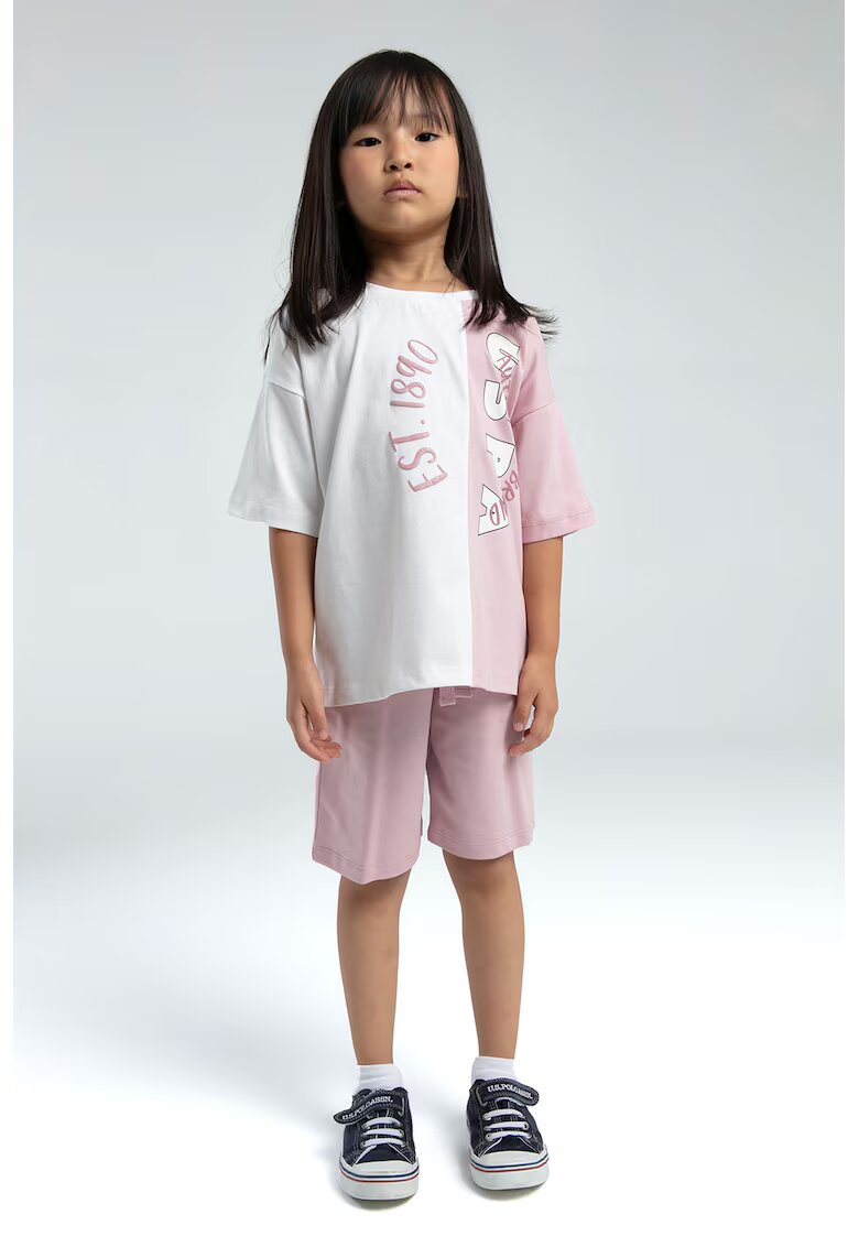 US Polo Assn Trening de bumbac cu pantaloni scurti si doua nuante - Roz somon