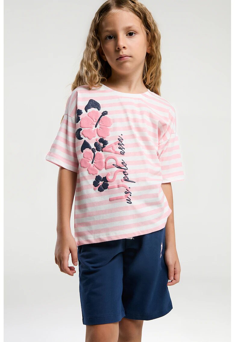 US Polo Assn Trening lejer cu pantaloni scurti si snur - Alb/Roz deschis