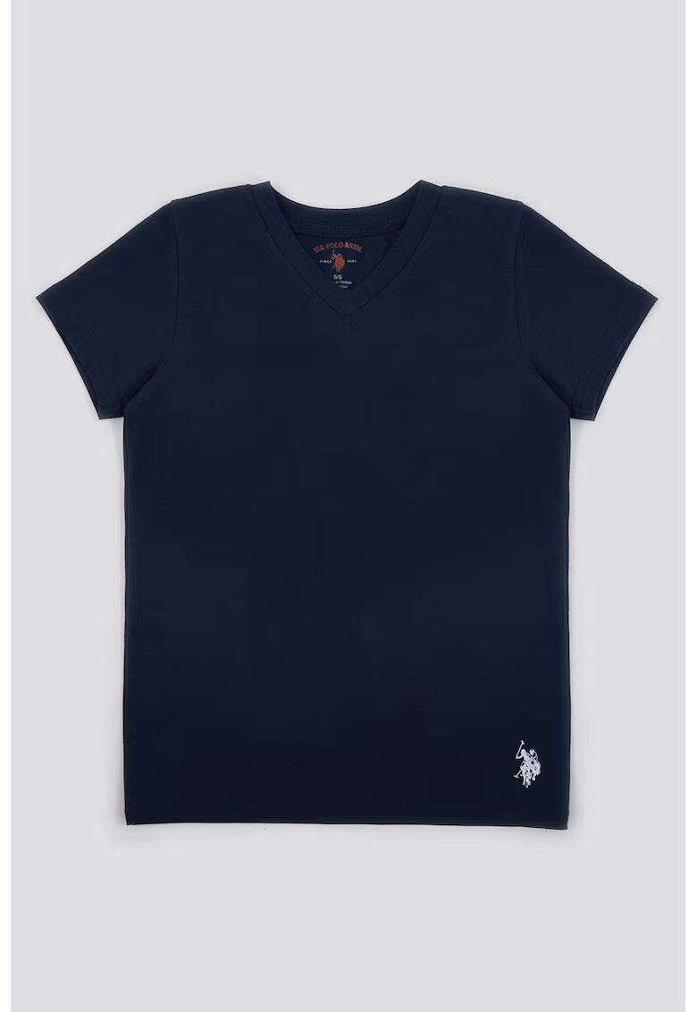 US Polo Assn Tricou de casa cu decolteu in V - Albastru ultramarin