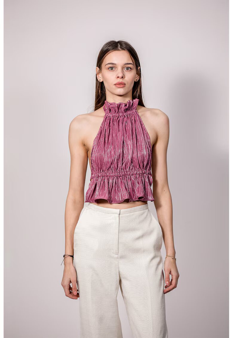 UVIA Top crop cu model halter - Roz zmeuriu