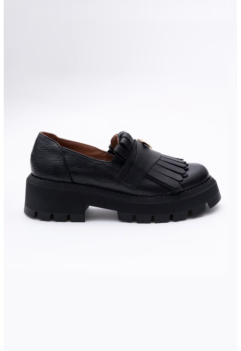 VAGAM Pantofi loafer de piele cu toc masiv - Negru