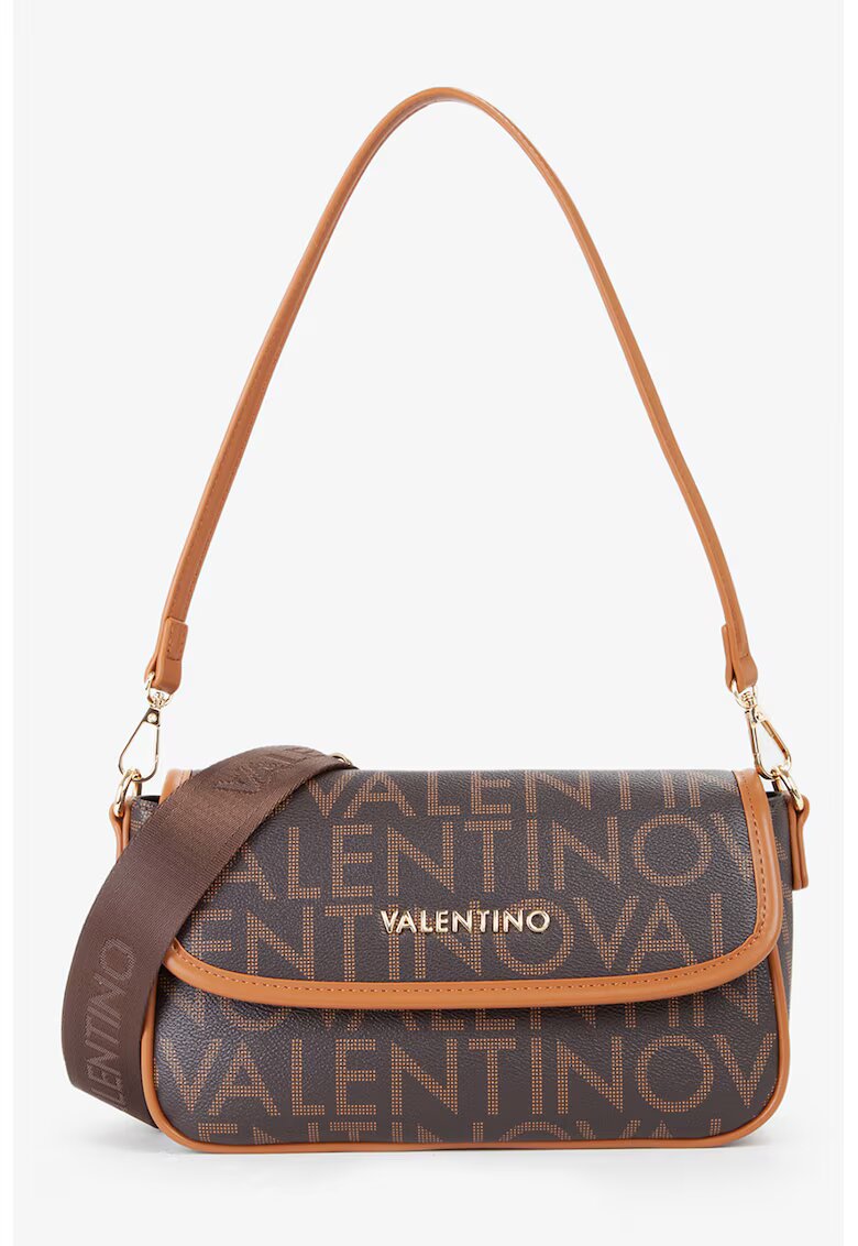 Valentino Bags Geanta de piele ecologica cu bareta de umar cu logo - Maro inchis/Maro scortisoara/Maro deschis