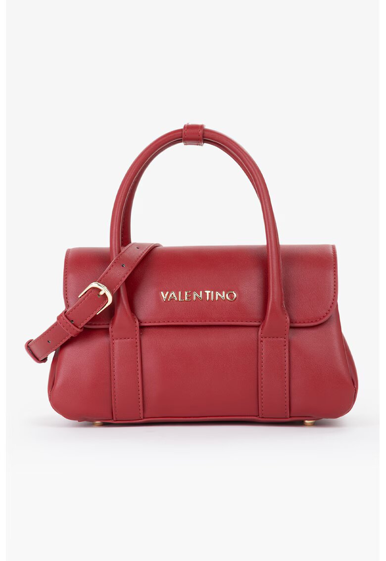 Valentino Bags Geanta de piele ecologica cu bareta de umar si aplicatie logo metalica - Rosu inchis