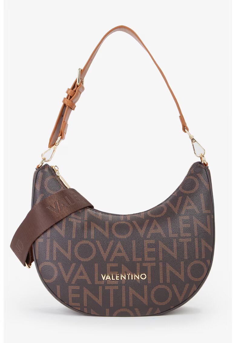 Valentino Bags Geanta semiluna de piele ecologica cu model logo - Maro inchis/Maro deschis