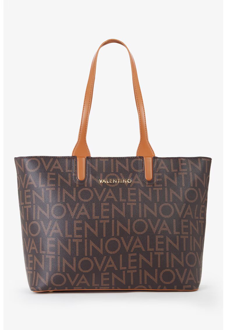 Valentino Bags Geanta shopper de piele ecologica cu model logo - Maro inchis/Maro deschis