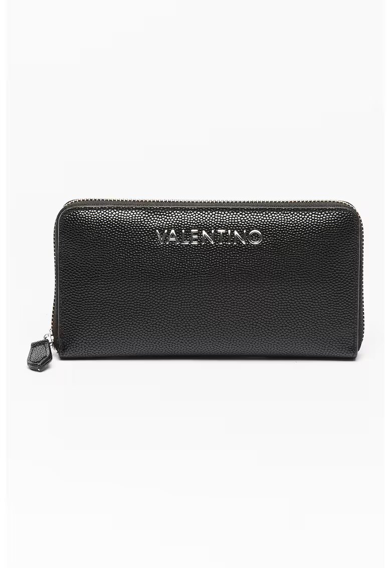 Valentino Bags Portofel de piele ecologica cu fermoar si aplicatie logo metalica Divina - Negru