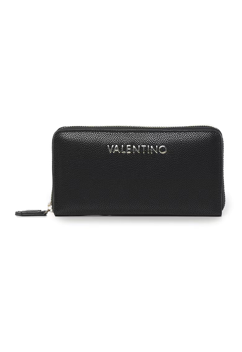 Valentino Bags Portofel de piele ecologica cu fermoar si aplicatie logo metalica Divina - Negru stins