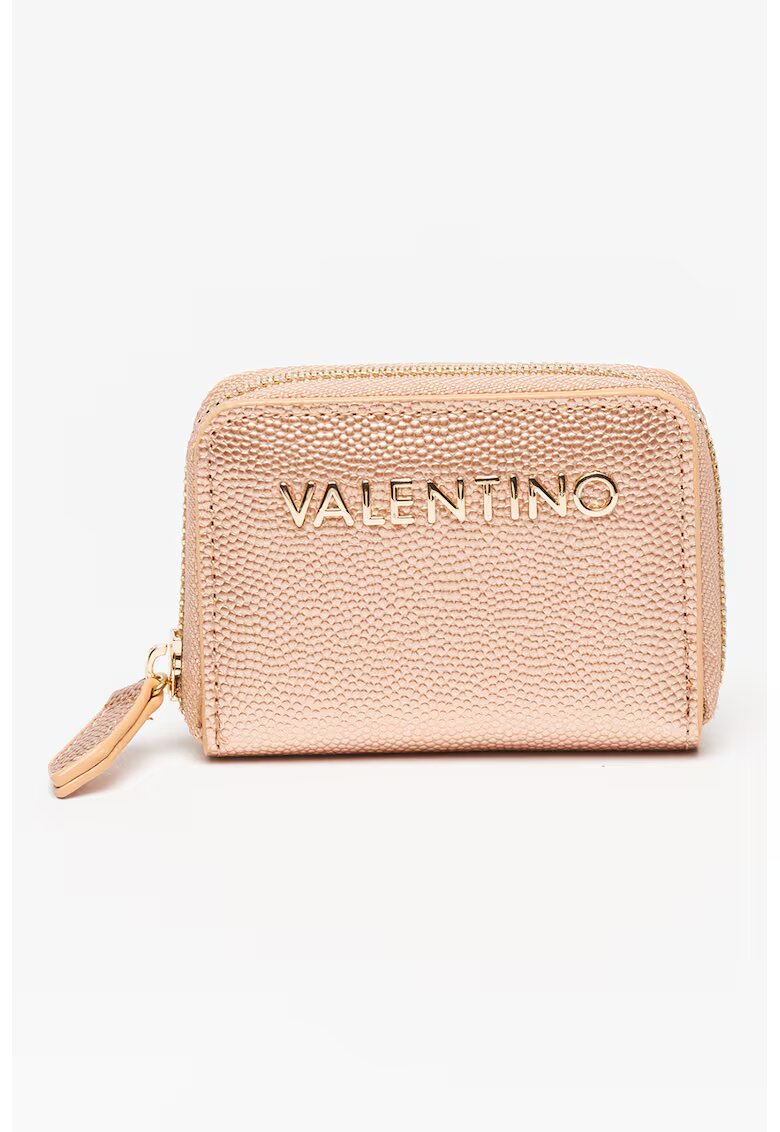 Valentino Bags Portofel de piele ecologica cu fermoar si logo - Auriu/Roz prafuit