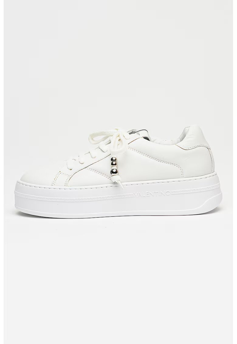 Valentino Pantofi sport flatform de piele - Alb optic