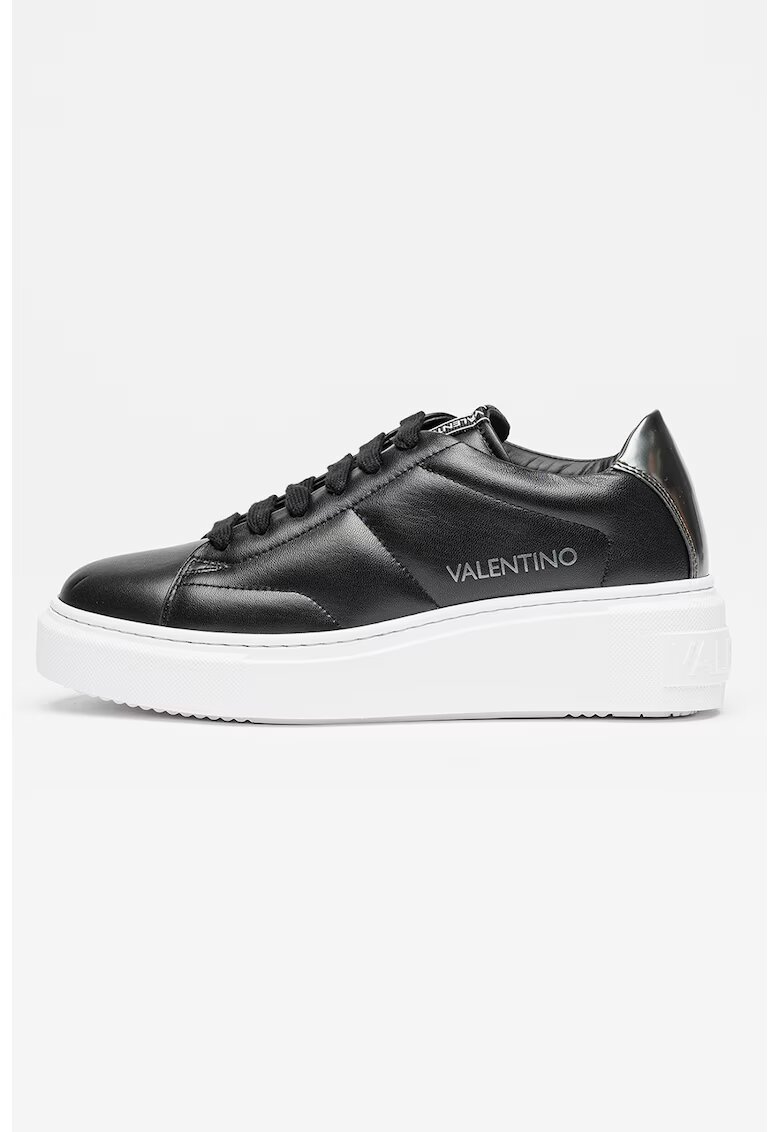 Valentino Pantofi sport wedge de piele cu logo - Negru/Argintiu