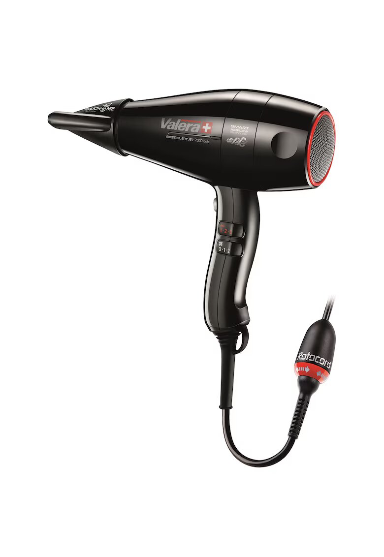 Valera Uscator de par SXJ7500XRC Swiss Silent Jet 7500 Light Ionic - 2000 W - Smart Airflow - Ionizare - 3 Setari de temperatura - 2 Setari de viteza - 2 Concentratoare - Negru