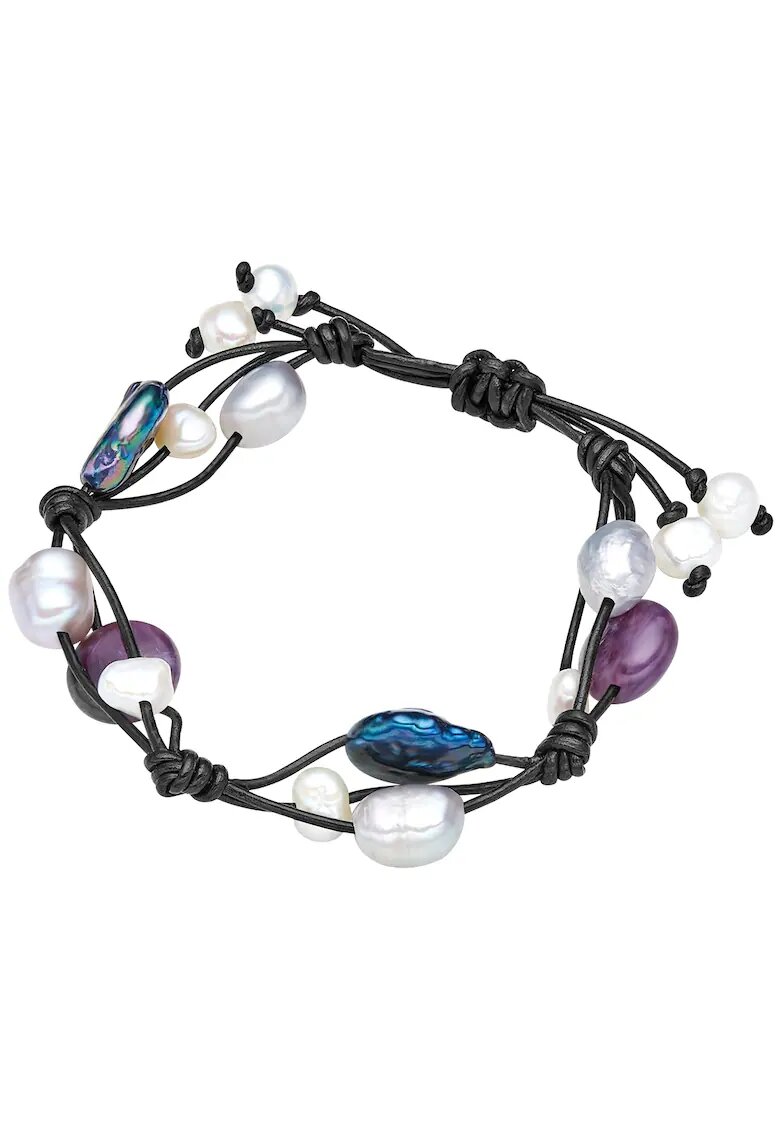 Valero Pearls Bratara de piele cu perle si ametist - Multicolor