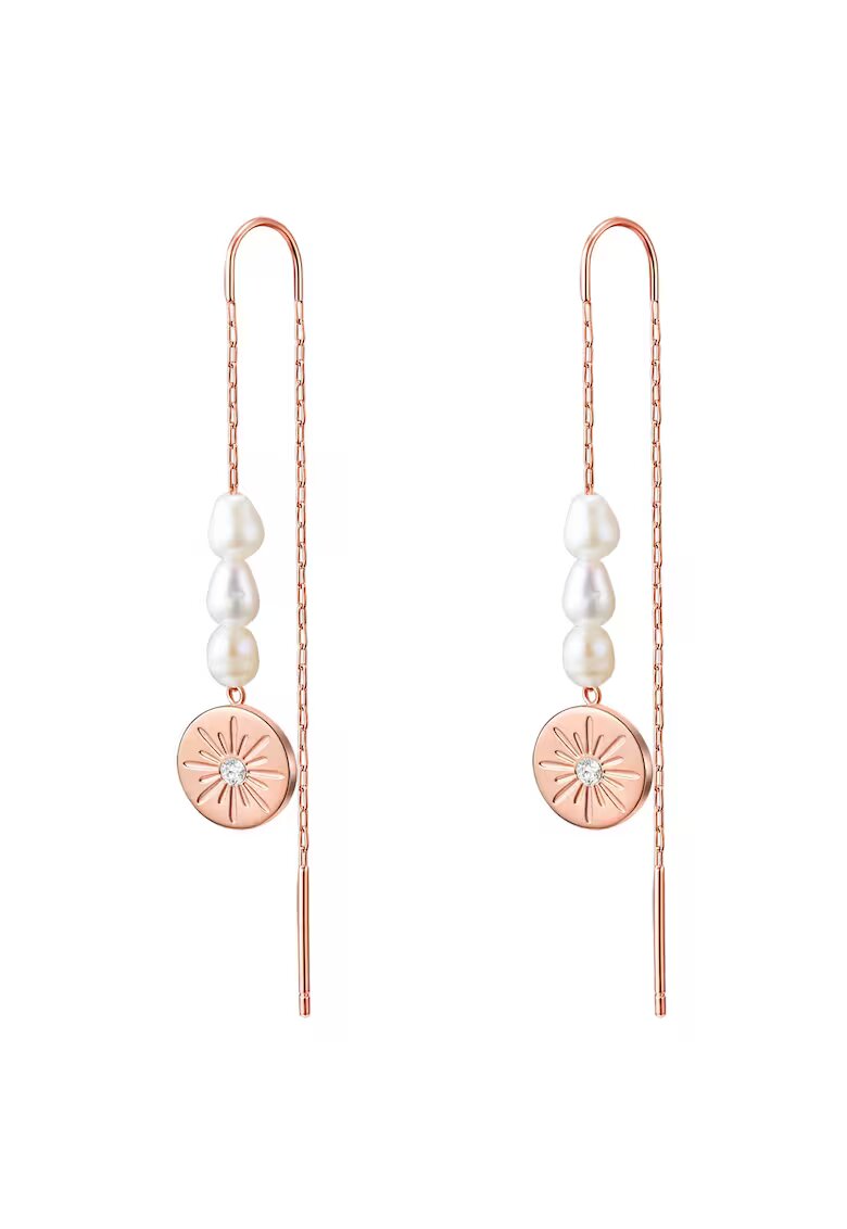 Valero Pearls Valero - Cercei drop de otel inoxidabil - placati cu aur de 14K - Auriu rose