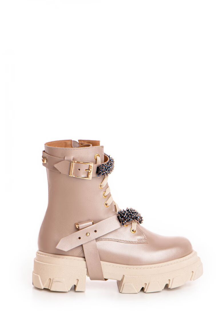Vanilla Bocanci Nadia din piele naturala nude sidefat - cu accesorii
