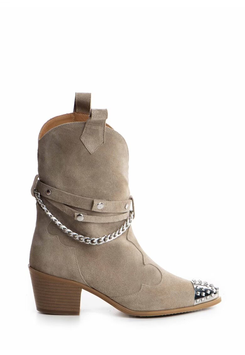Vanilla Botine cowboy din piele intoarsa - cu decoratiuni metalice Aryan