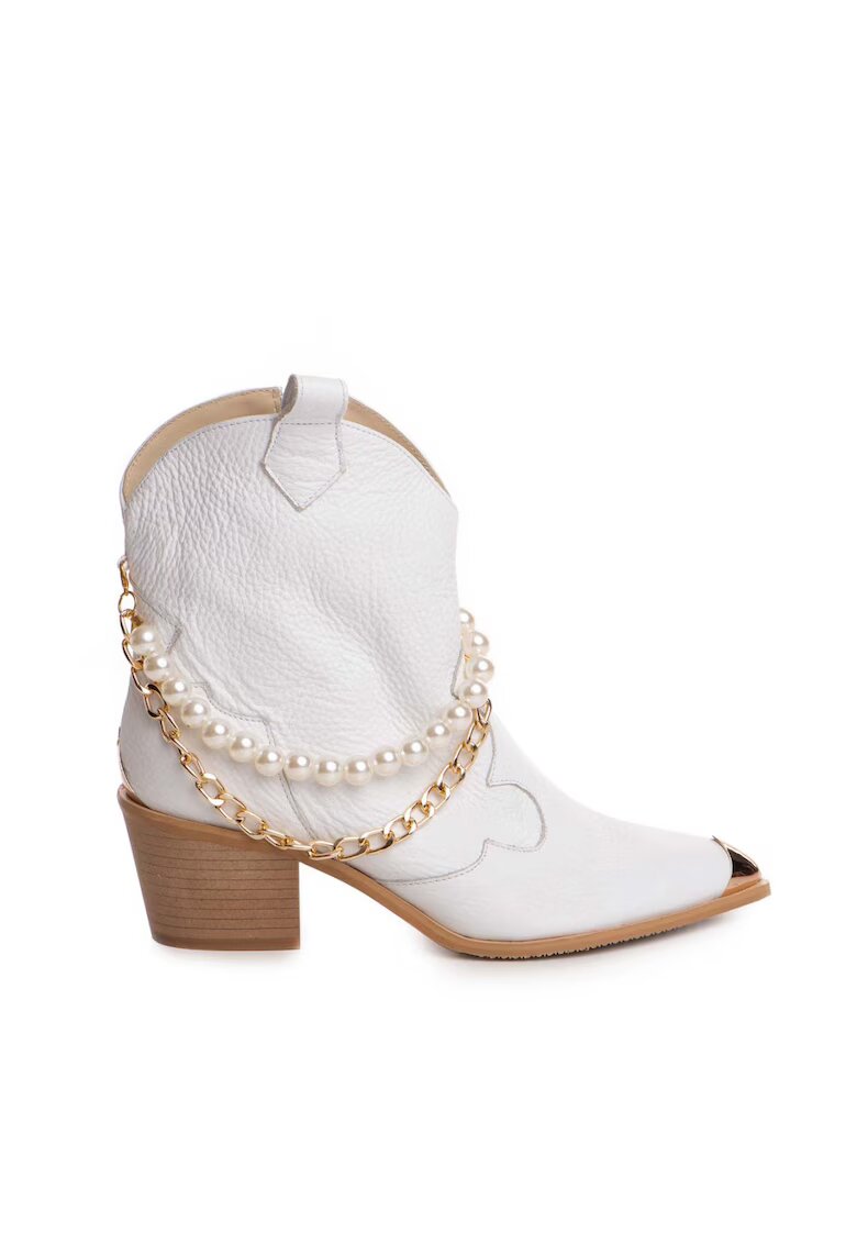 Vanilla Ciocate Camilla piele naturala alba de dama cu lant auriu si perle