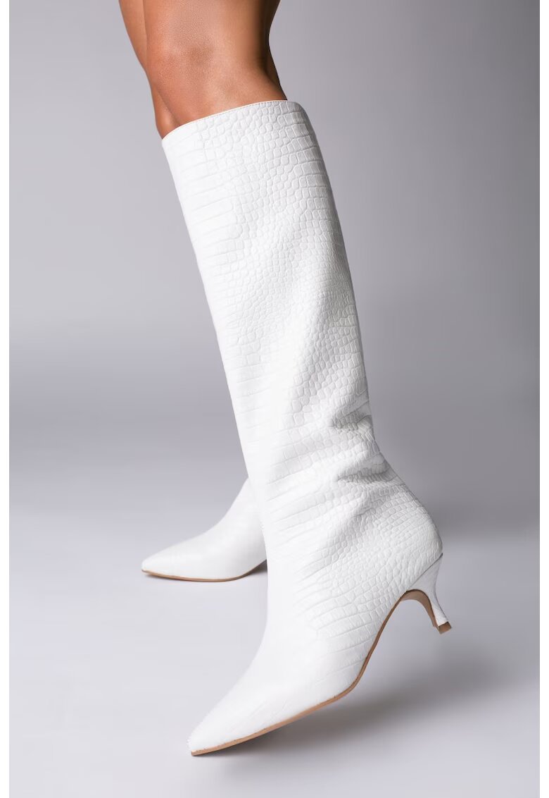 Vanilla Cizme Frosted Charm cu toc kitten - piele naturala de culoare alba
