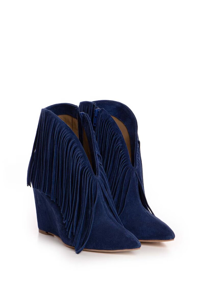 Vanilla Cizme tip ciocate Nemesis piele intoarsa bleumarin cu franjuri