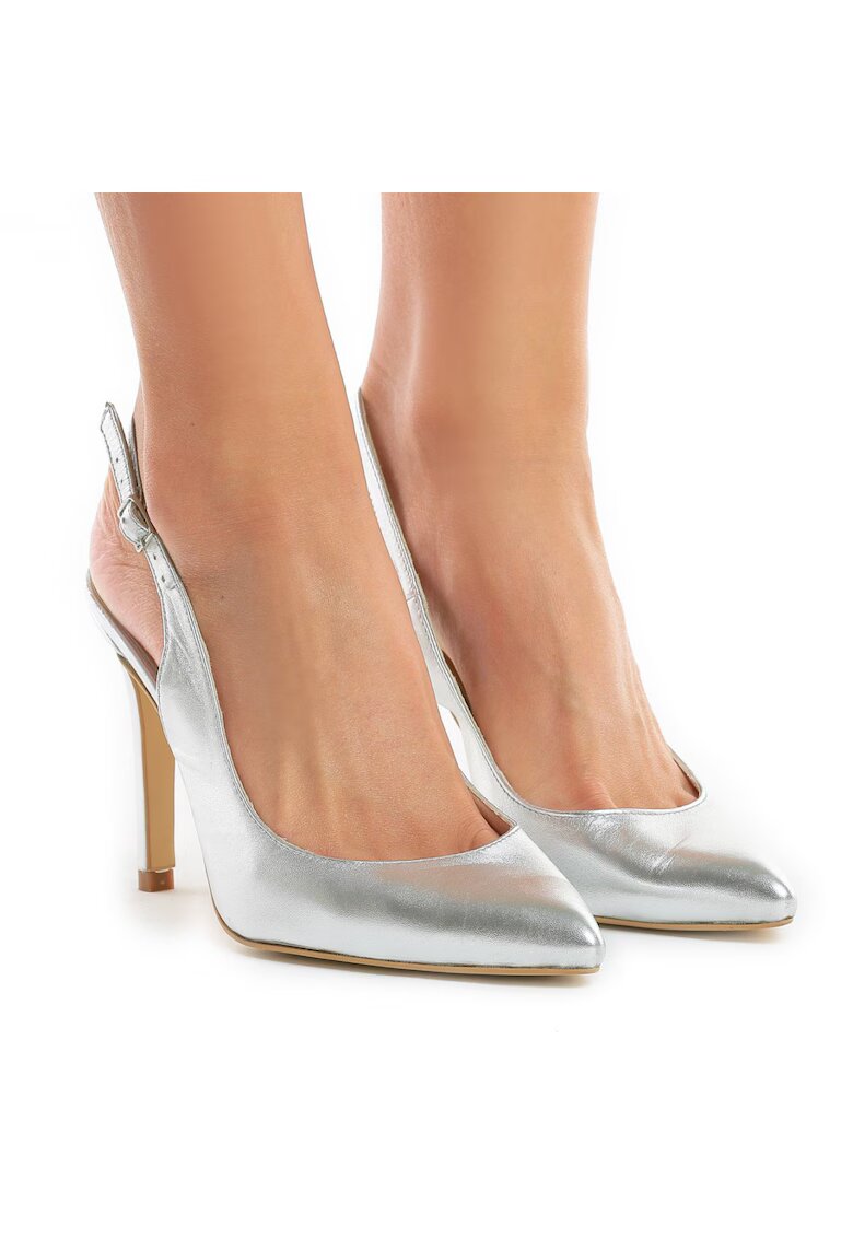 Vanilla Pantofi Stiletto cu toc subtire Massika - piele naturala - argintii