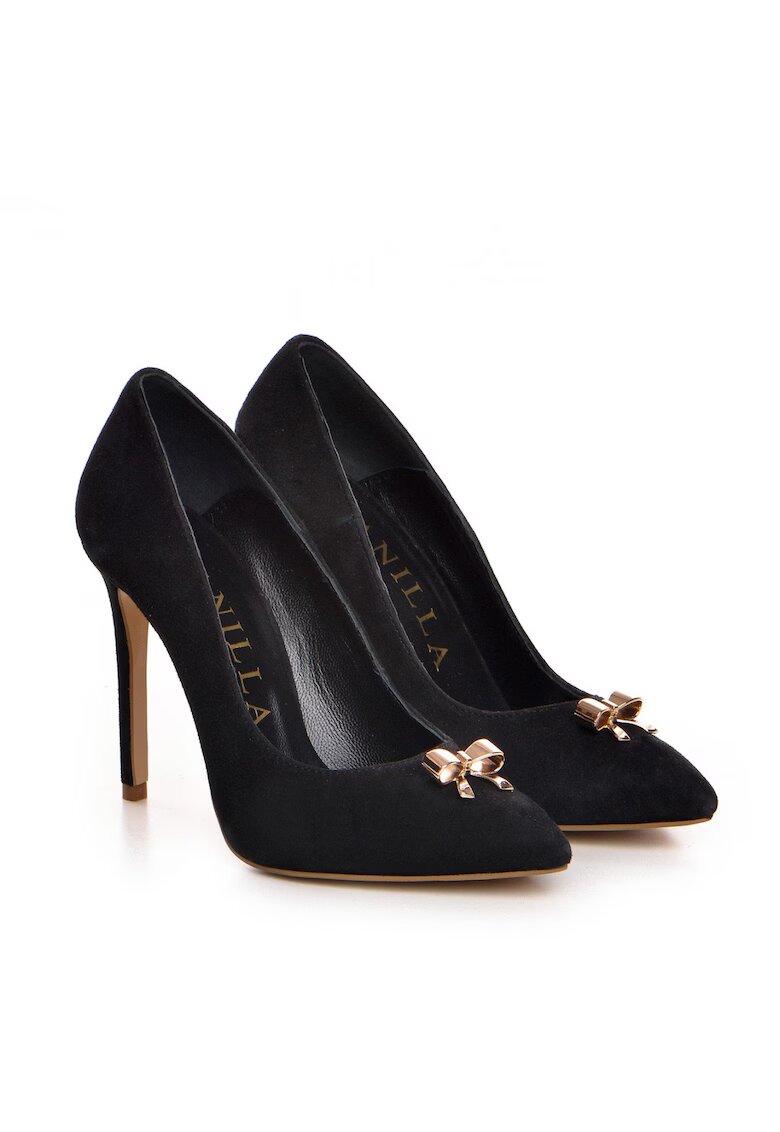 Vanilla Pantofi Stiletto cu toc subtire piele intoarsa cu accesorii aurii