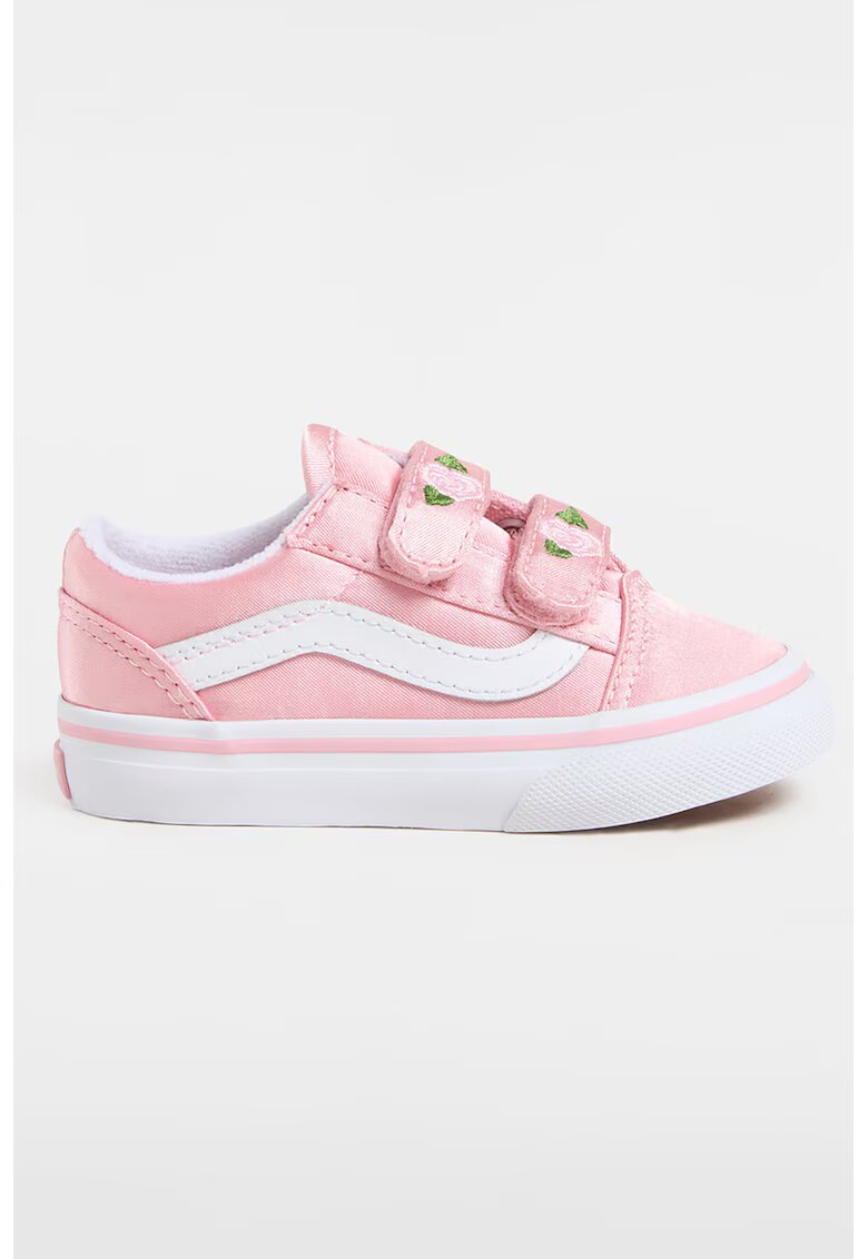 Vans Pantofi sport cu inchidere velcro si detalii cu trandafiri - Alb/Verde/Roz deschis