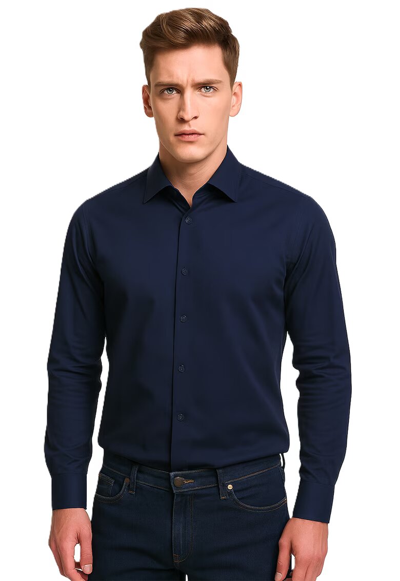 Vegea Camasa cambrata din amestec de bumbac - Bleumarin