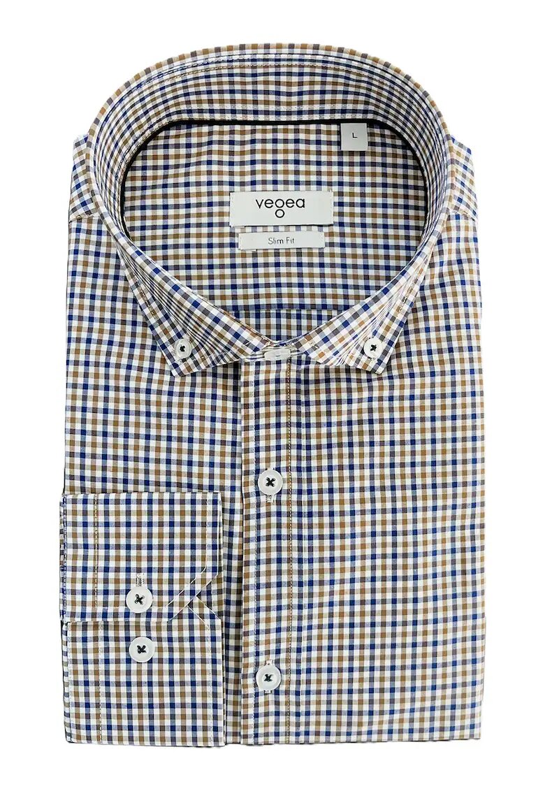 Vegea Camasa oxford din bumbac cu model in carouri - Alb/Maro/Albastru