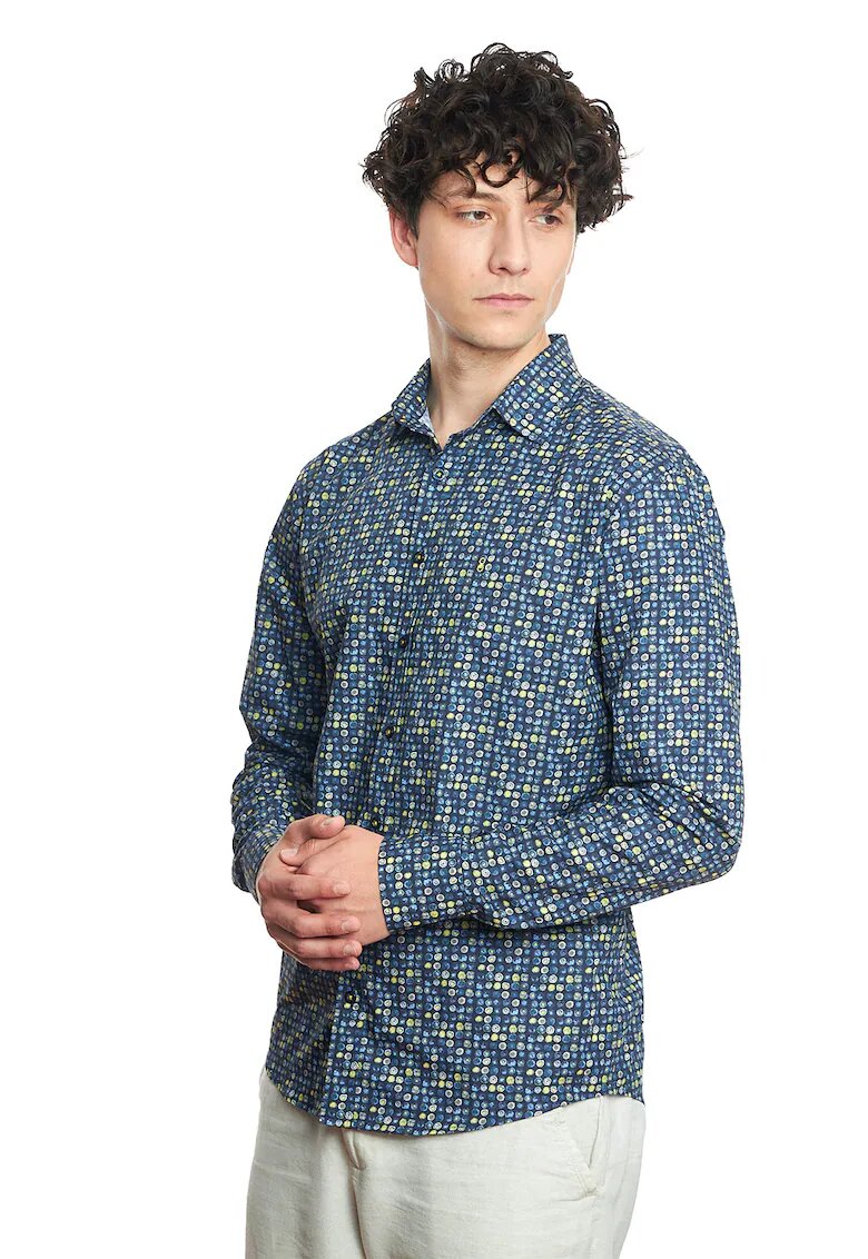 Vegea Camasa regular fit de bumbac - Galben/Bleumarin