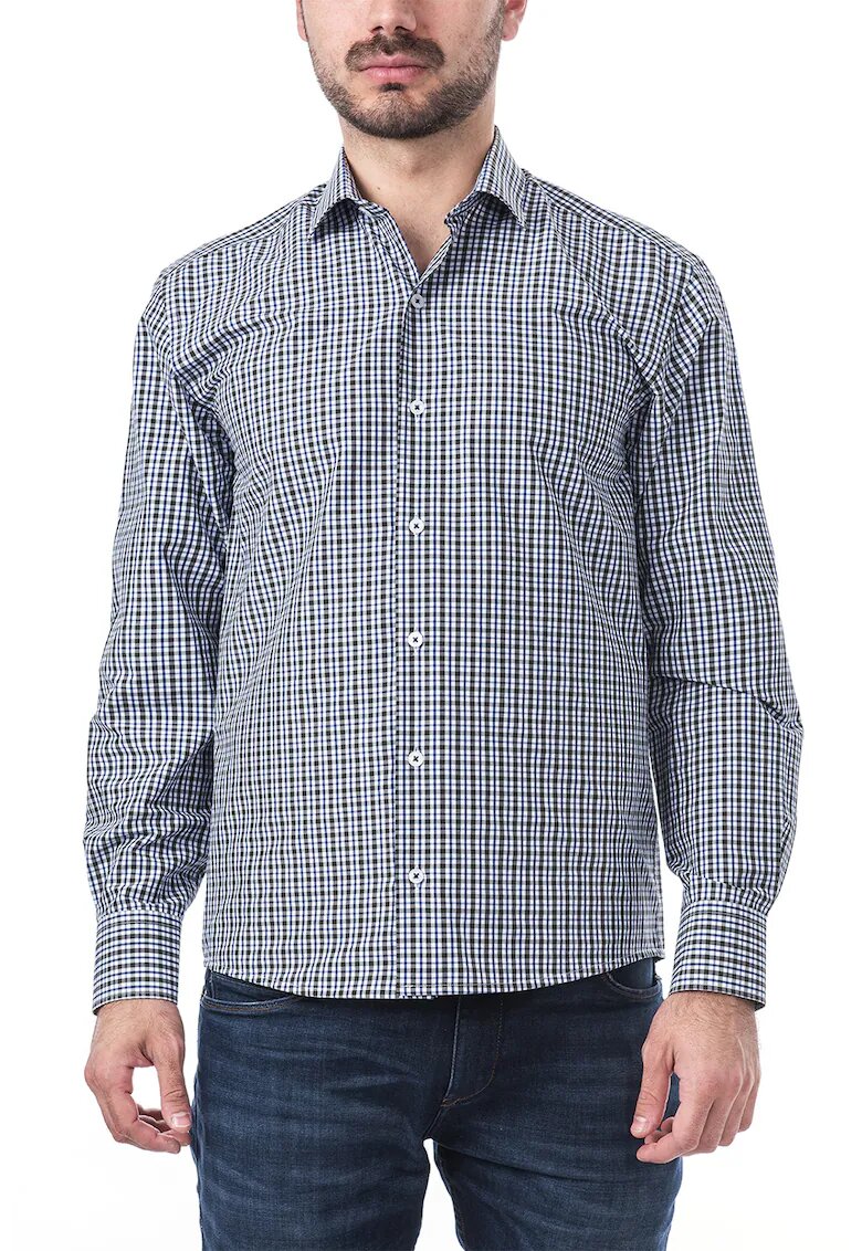 Vegea Camasa regular fit din bumbac cu model in carouri - Alb/Kaki/Bleumarin