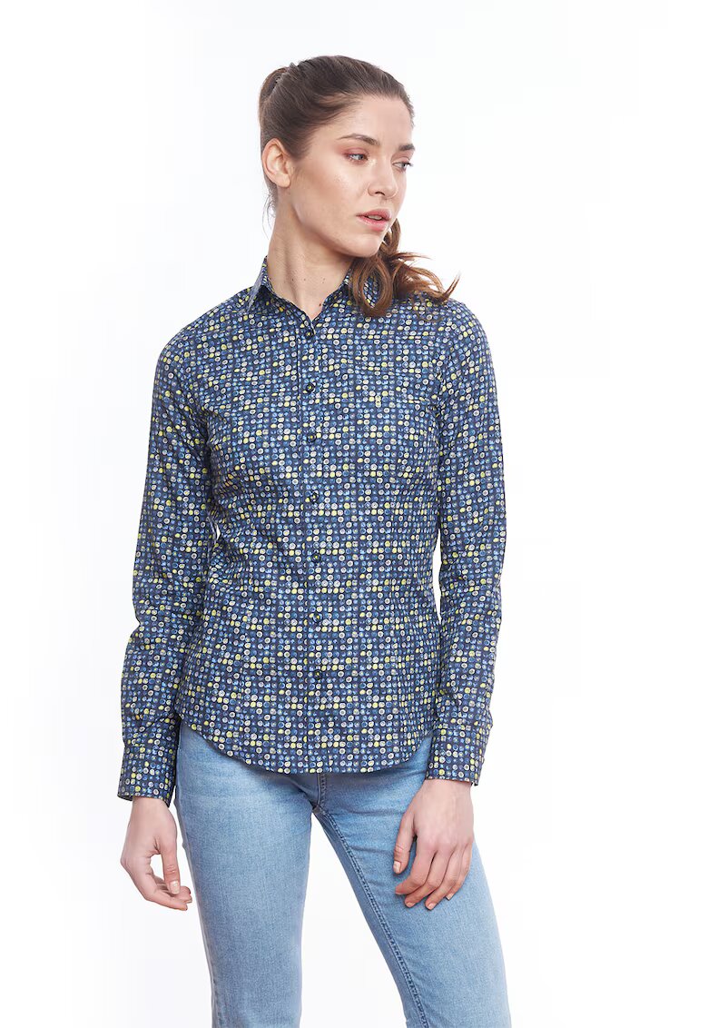 Vegea Camasa slim fit cu imprimeu grafic - Albastru inchis/Galben pai