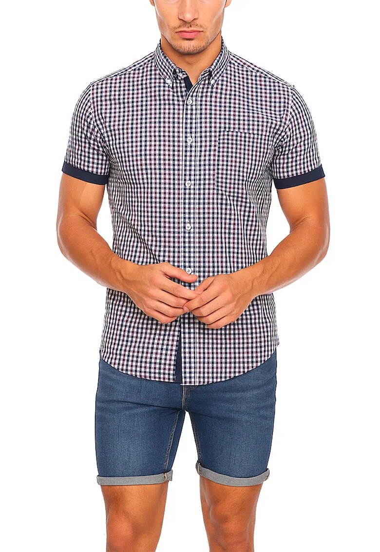 Vegea Camasa slim fit cu model - Albastru inchis/Rosu inchis
