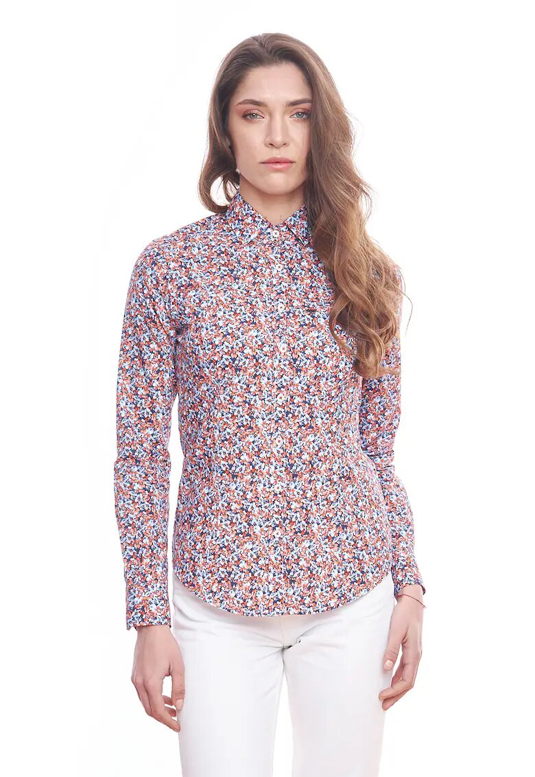 Vegea Camasa slim fit cu model floral - Rosu vermillion/Albastru